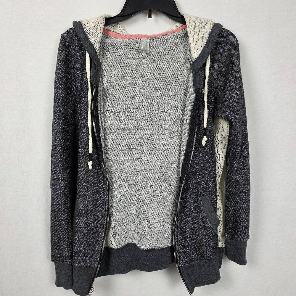 Vanity M Zip Hoodie Gray Knit Lace Panels Casual Cozy